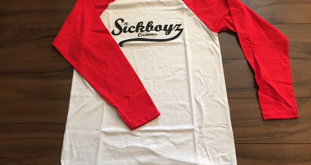 Sickboyz White Baseball Tee with Red Sleeves and Black Retro Logo