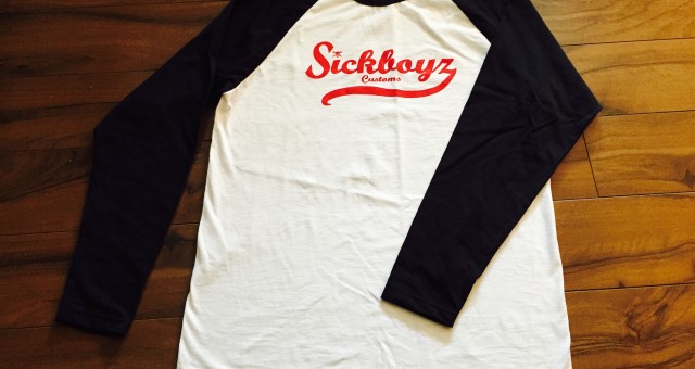 Sickboyz White Baseball Top with Black Sleeve and Red Retro Logo